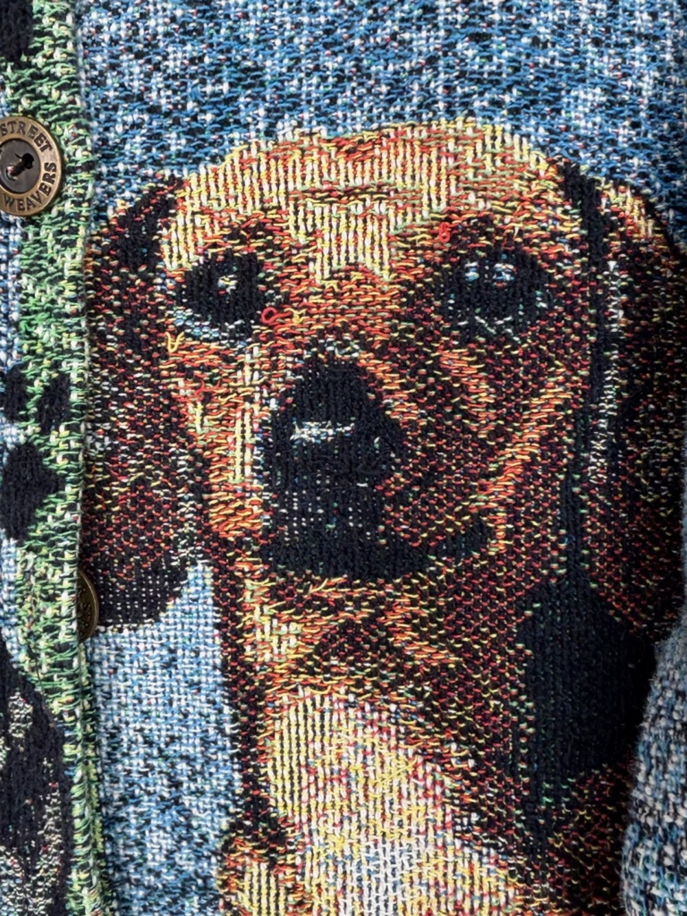 Sugar Street Weavers Womens Medium Jacket Dog Dachshund Blue Tapestry Vintage - Picture 2 of 10